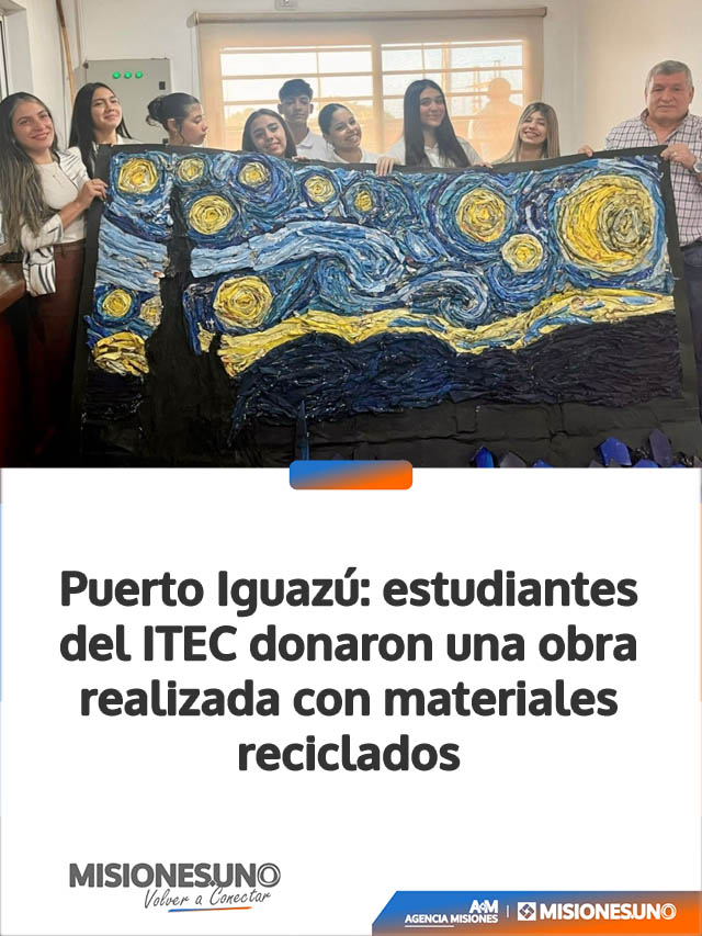 Puerto Iguazú: estudiantes del ITEC donaron una obra realizada con materiales reciclados