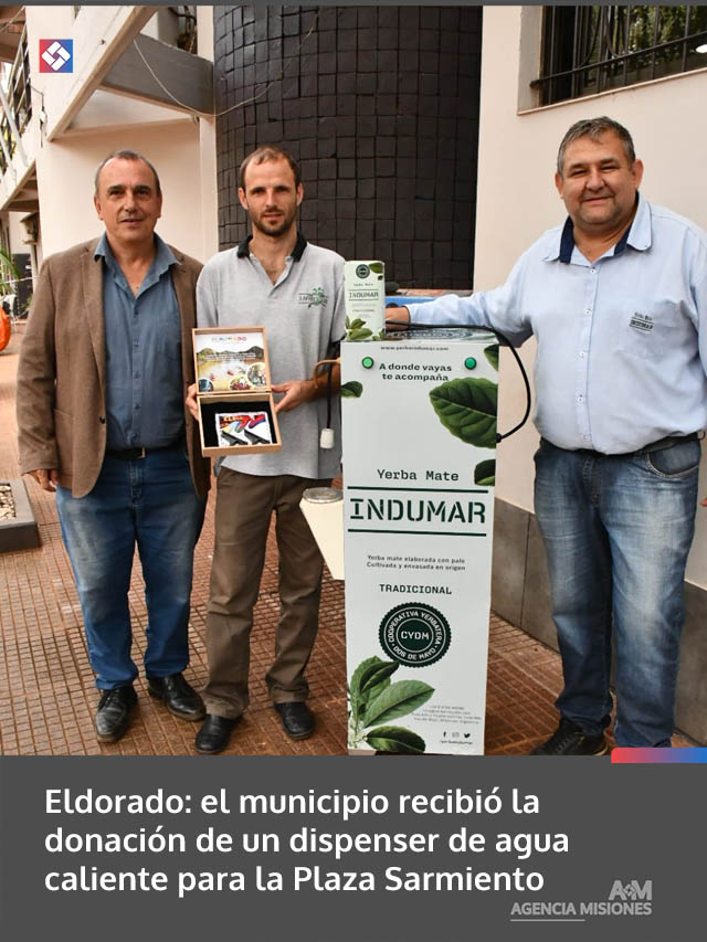 Eldorado: el municipio recibió la donación de un dispenser de agua caliente para la Plaza Sarmiento