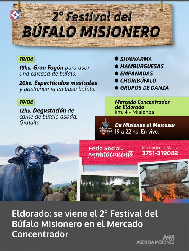 Eldorado: se viene el 2° Festival del Búfalo Misionero en el Mercado Concentrador