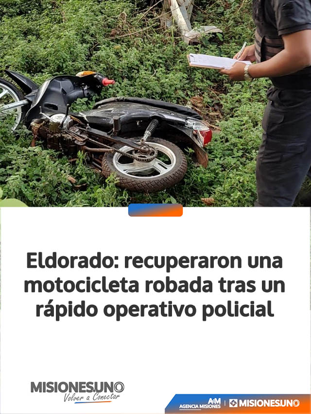 Eldorado: recuperaron una motocicleta robada tras un rápido operativo policial