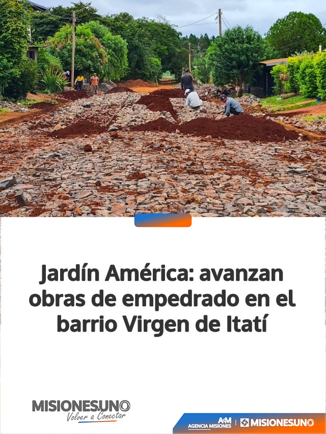Jardín América: avanzan obras de empedrado en el barrio Virgen de Itatí