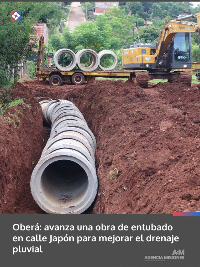Oberá: avanza una obra de entubado en calle Japón para mejorar el drenaje pluvial