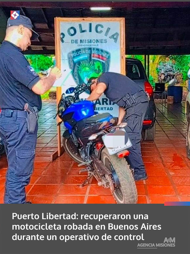 Puerto Libertad: recuperaron una motocicleta robada en Buenos Aires durante un operativo de control