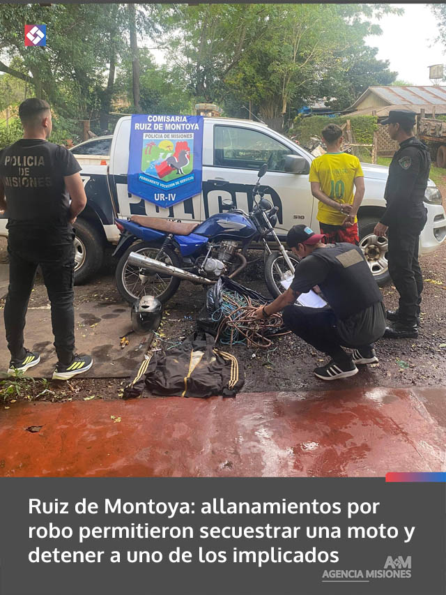 Ruiz de Montoya: allanamientos por robo permitieron secuestrar una moto y detener a uno de los implicados