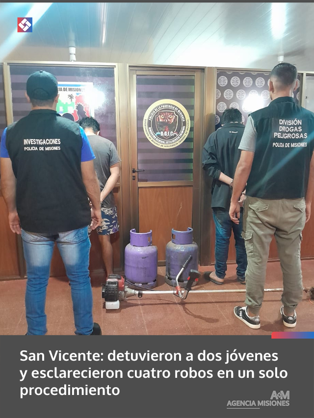 San Vicente: detuvieron a dos jóvenes y esclarecieron cuatro robos en un solo procedimiento
