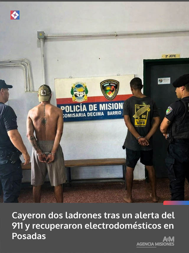Cayeron dos ladrones tras un alerta del 911 y recuperaron electrodomésticos en Posadas