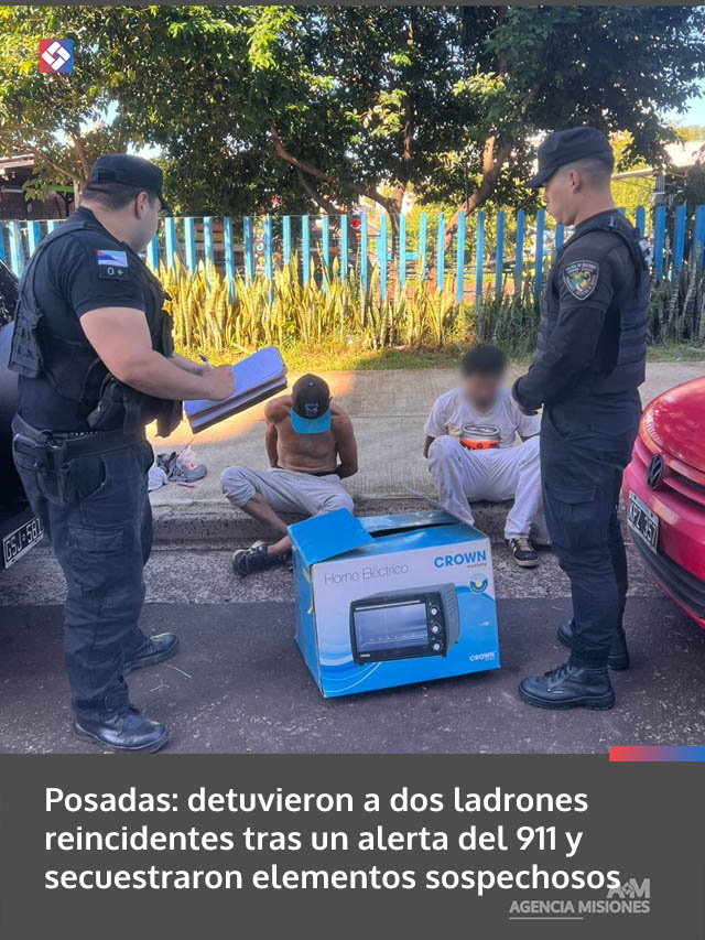 Posadas: detuvieron a dos ladrones reincidentes tras un alerta del 911 y secuestraron elementos sospechosos
