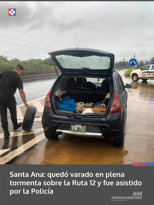 Santa Ana: quedó varado en plena tormenta sobre la Ruta 12 y fue asistido por la Policía