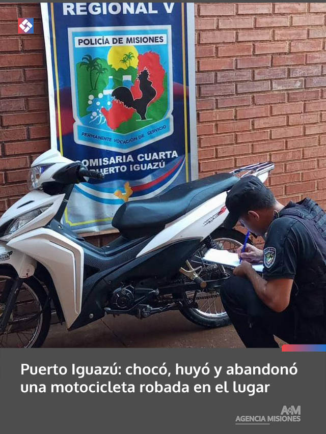 Puerto Iguazú: chocó, huyó y abandonó una motocicleta robada en el lugar