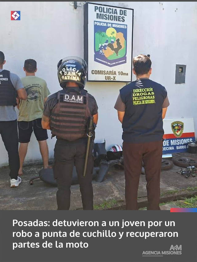 Posadas: detuvieron a un joven por un robo a punta de cuchillo y recuperaron partes de la moto