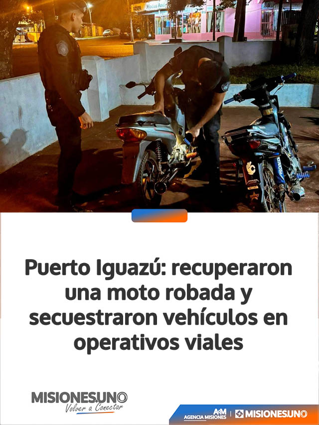 Puerto Iguazú: recuperaron una moto robada y secuestraron vehículos en operativos viales