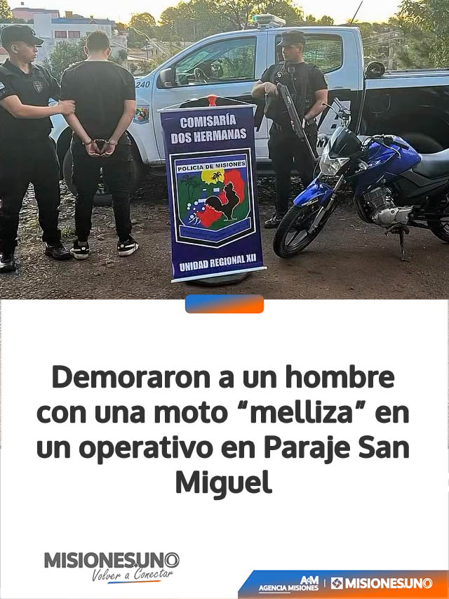 Demoraron a un hombre con una moto “melliza” en un operativo en Paraje San Miguel