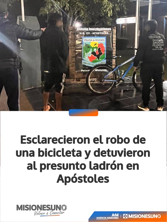 Esclarecieron el robo de una bicicleta y detuvieron al presunto ladrón en Apóstoles