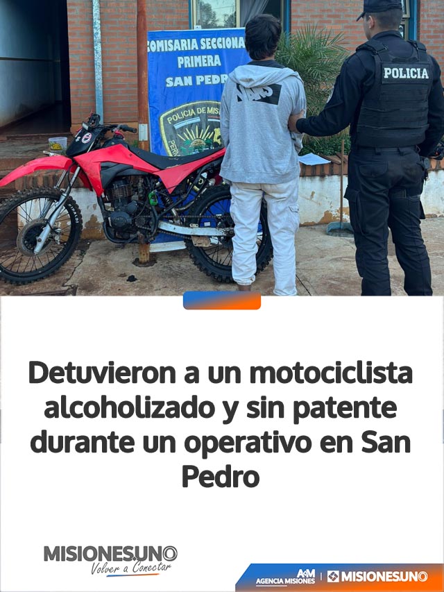 Detuvieron a un motociclista alcoholizado y sin patente durante un operativo en San Pedro
