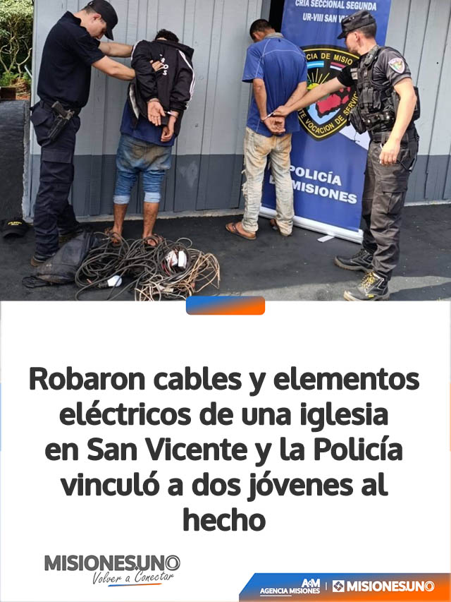 Robaron cables y elementos eléctricos de una iglesia en San Vicente y la Policía vinculó a dos jóvenes al hecho