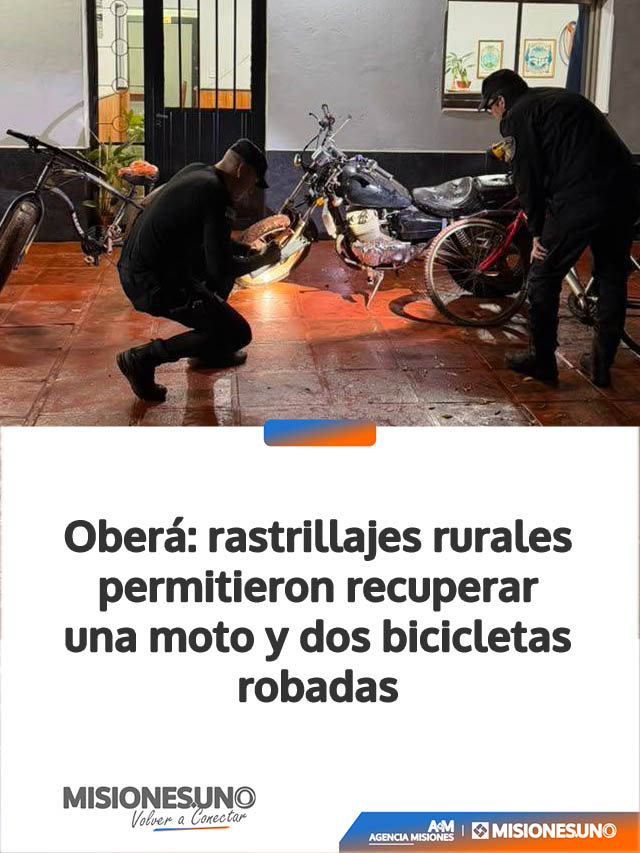Oberá: rastrillajes rurales permitieron recuperar una moto y dos bicicletas robadas