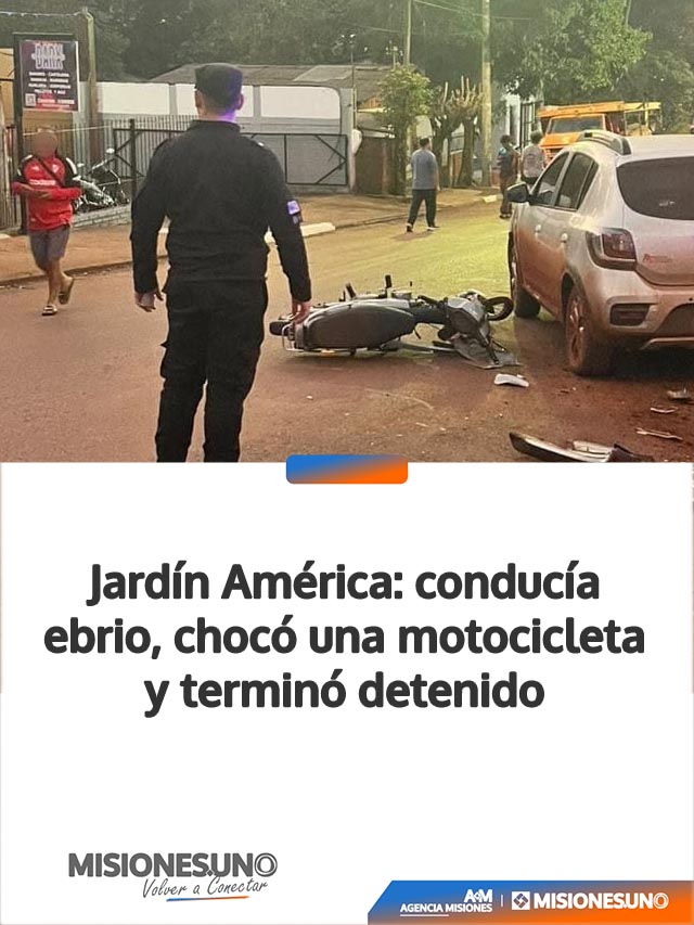 Jardín América: conducía ebrio, chocó una motocicleta y terminó detenido