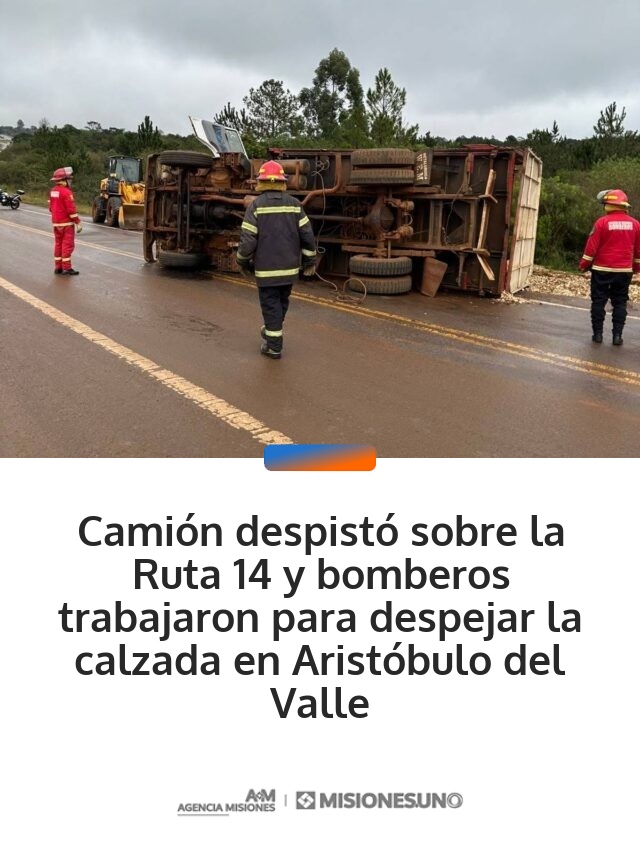 Camión despistó sobre la Ruta 14 y bomberos trabajaron para despejar la calzada en Aristóbulo del Valle