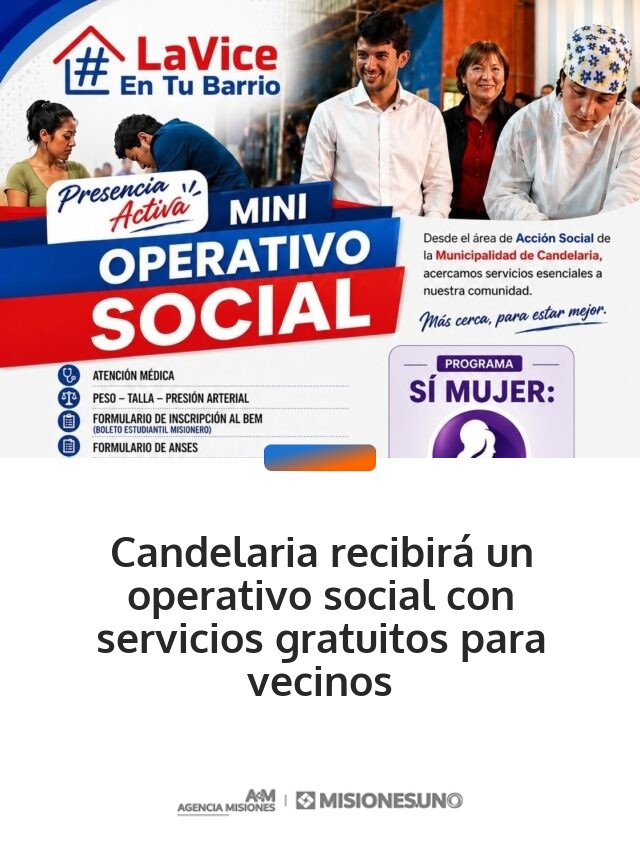 Candelaria recibirá un operativo social con servicios gratuitos para vecinos