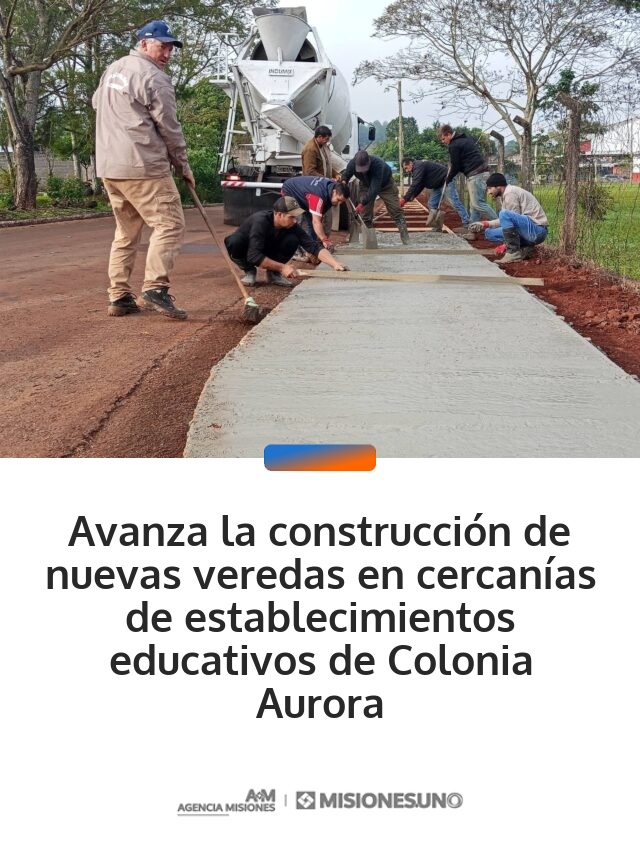 Avanza la construcción de nuevas veredas en cercanías de establecimientos educativos de Colonia Aurora