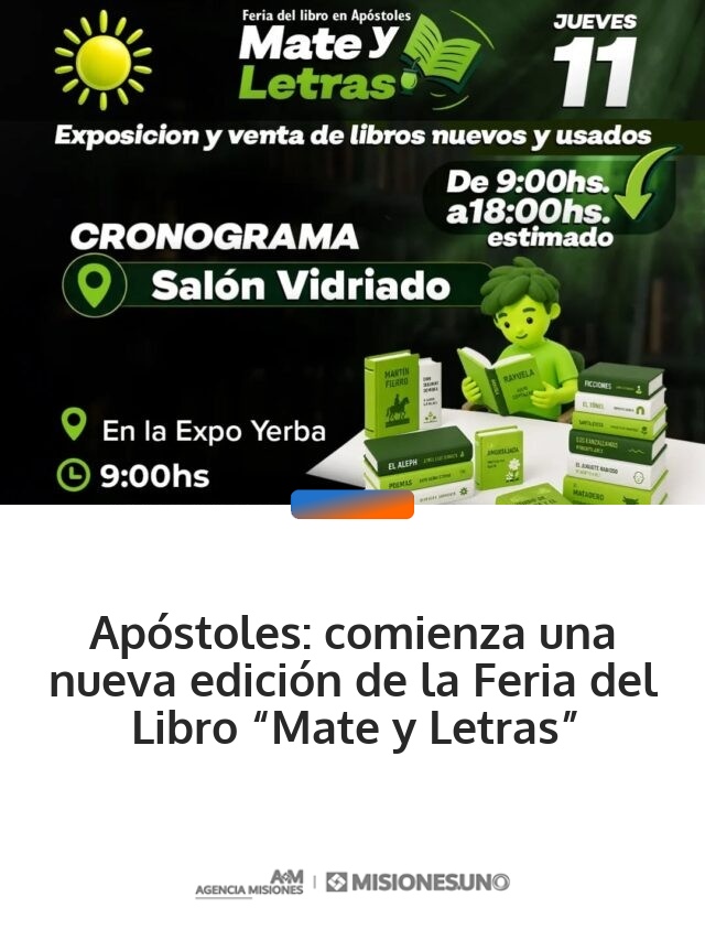 Apóstoles: comienza una nueva edición de la Feria del Libro “Mate y Letras”