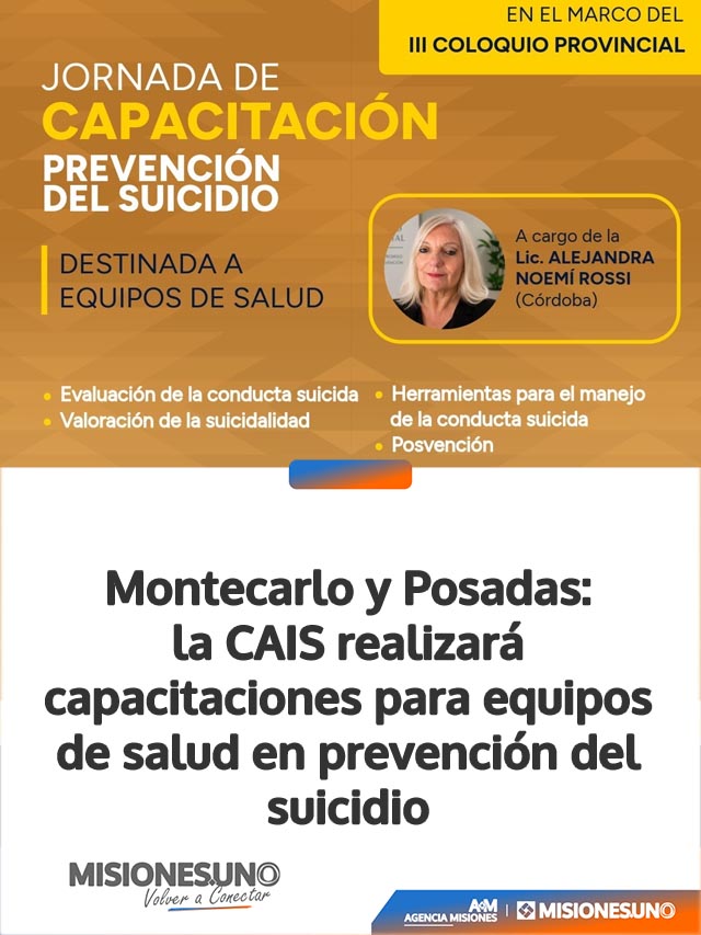 Montecarlo y Posadas: la CAIS realizará capacitaciones para equipos de salud en prevención del suicidio
