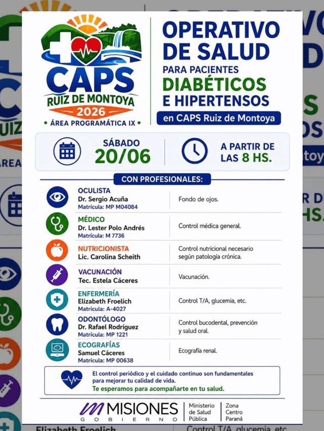 Ruiz de Montoya realizará un operativo integral de salud para pacientes diabéticos e hipertensos
