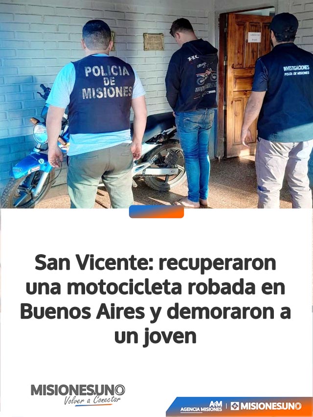 San Vicente: recuperaron una motocicleta robada en Buenos Aires y demoraron a un joven