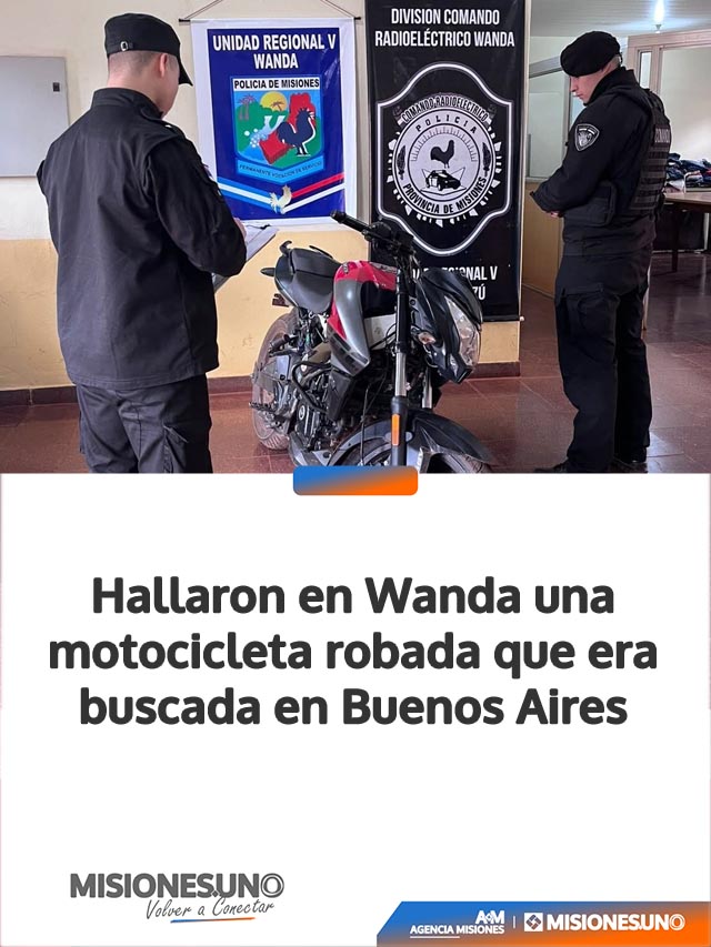 Hallaron en Wanda una motocicleta robada que era buscada en Buenos Aires